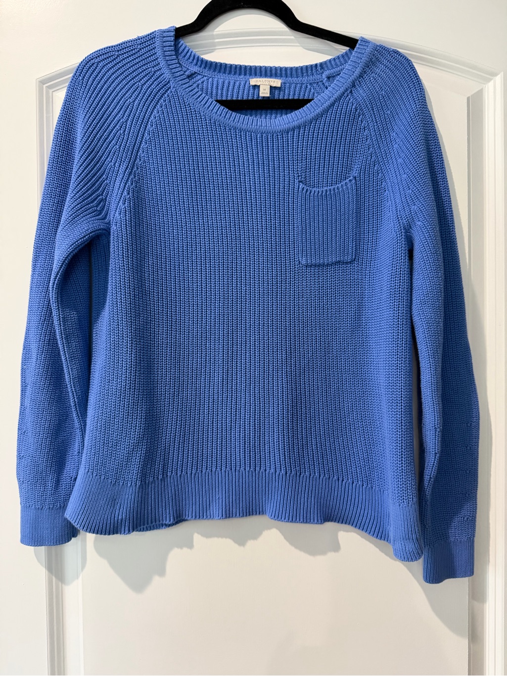 Talbots Periwinkle Blue Crewneck 100 % Cotton Sweater With Chest Pocket (M)